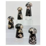 Rare Pink Thulite in Black Jade Hand-Carved Crystal Mushrooms