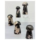 Rare Pink Thulite in Black Jade Hand-Carved Crystal Mushrooms