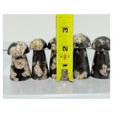 Rare Pink Thulite in Black Jade Hand-Carved Crystal Mushrooms