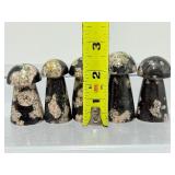 Rare Pink Thulite in Black Jade Hand-Carved Crystal Mushrooms