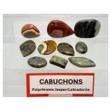 10pc Natural Gemstone Cabochon Lot: Vibrant Madagascar Polychrome Desert Jasper & High-Flash Blue Labradorite Jewelry Making Supplies'