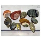 10pc Natural Gemstone Cabochon Lot: Vibrant Madagascar Polychrome Desert Jasper & High-Flash Blue Labradorite Jewelry Making Supplies'