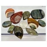 10pc Natural Gemstone Cabochon Lot: Vibrant Madagascar Polychrome Desert Jasper & High-Flash Blue Labradorite Jewelry Making Supplies'