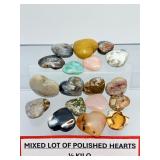 ½ Kilo Bulk Lot Natural Polished Crystal Puffy Hearts - Mixed Gemstones - 18pc Assortment - Reiki & Decor