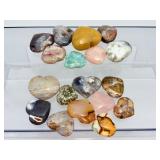 ½ Kilo Bulk Lot Natural Polished Crystal Puffy Hearts - Mixed Gemstones - 18pc Assortment - Reiki & Decor