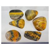 Rare Indonesia Bumblebee Jasper Specimen Set: 6 Large Hand-Polished Volcanic Calcite Tumbled Stones - High-Contrast 'Eclipse' Grade Banding - Ethically Sourced Metaphysical Collector's Lot