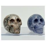Rare 2pc Crystal Skull Collector Set – UV Reactive Fluorescent Yooperlite & Deep Blue Dumortierite Gemstone Carvings