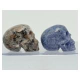 Rare 2pc Crystal Skull Collector Set – UV Reactive Fluorescent Yooperlite & Deep Blue Dumortierite Gemstone Carvings