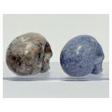 Rare 2pc Crystal Skull Collector Set – UV Reactive Fluorescent Yooperlite & Deep Blue Dumortierite Gemstone Carvings