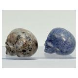 Rare 2pc Crystal Skull Collector Set – UV Reactive Fluorescent Yooperlite & Deep Blue Dumortierite Gemstone Carvings