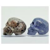 Rare 2pc Crystal Skull Collector Set – UV Reactive Fluorescent Yooperlite & Deep Blue Dumortierite Gemstone Carvings