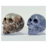 Rare 2pc Crystal Skull Collector Set – UV Reactive Fluorescent Yooperlite & Deep Blue Dumortierite Gemstone Carvings