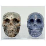 Rare 2pc Crystal Skull Collector Set – UV Reactive Fluorescent Yooperlite & Deep Blue Dumortierite Gemstone Carvings