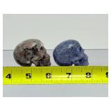 Rare 2pc Crystal Skull Collector Set – UV Reactive Fluorescent Yooperlite & Deep Blue Dumortierite Gemstone Carvings