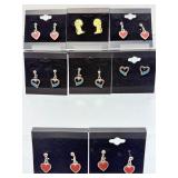 Bulk Lot 8 Pairs Boutique Earrings: Heart Collection & Modern Face Silhouettes | Red & Blue Enamel, Gold & Silver Toned Fashion Jewelry | New On Cards