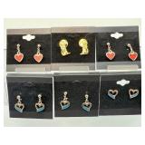Bulk Lot 8 Pairs Boutique Earrings: Heart Collection & Modern Face Silhouettes | Red & Blue Enamel, Gold & Silver Toned Fashion Jewelry | New On Cards