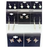 8-Pair Collection of Silver-Tone Boho Fashion Earrings - Whimsical Butterfly, Romantic Heart, & Detailed Feather Designs