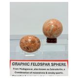 Rare Graphic Feldspar & Smoky Quartz Sphere Set - 2pc Madagascar Zebradorite