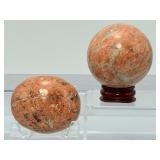 Rare Graphic Feldspar & Smoky Quartz Sphere Set - 2pc Madagascar Zebradorite