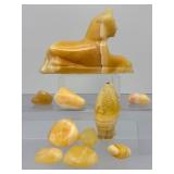 Egyptian Alabaster Sphinx & Orange Calcite Tumbled Stone Collection