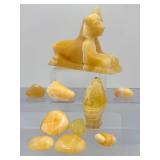 Egyptian Alabaster Sphinx & Orange Calcite Tumbled Stone Collection