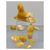 Egyptian Alabaster Sphinx & Orange Calcite Tumbled Stone Collection