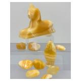 Egyptian Alabaster Sphinx & Orange Calcite Tumbled Stone Collection
