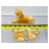 Egyptian Alabaster Sphinx & Orange Calcite Tumbled Stone Collection