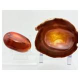High-Energy Carnelian Agate Set: Hand-Carved Offering Bowl & Polished Palm Stone