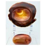 High-Energy Carnelian Agate Set: Hand-Carved Offering Bowl & Polished Palm Stone