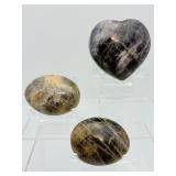 Madagascar Black Moonstone Ritual Set: (1) Rare Hand-Carved Heart & (2) High-Flash Silver Sheen Palm Stones – Grounding, Protection & New Moon Manifestation Bundle
