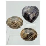 Madagascar Black Moonstone Ritual Set: (1) Rare Hand-Carved Heart & (2) High-Flash Silver Sheen Palm Stones – Grounding, Protection & New Moon Manifestation Bundle
