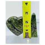 Verdant Earth Serpentine Collection: 5 Polished Hearts & 1 Stately Obelisk