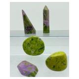 Rare 5-Piece Tasmanian Atlantisite Collector Set – Natural Stichtite in Serpentine Generators & Polished Palm Stones for Healing & Meditation
