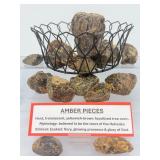 Rare Specimen Set: Raw Fossilized Amber Collection in Geometric Wire Display Basket