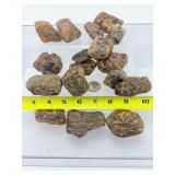 Rare Specimen Set: Raw Fossilized Amber Collection in Geometric Wire Display Basket