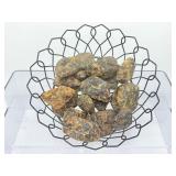 Rare Specimen Set: Raw Fossilized Amber Collection in Geometric Wire Display Basket