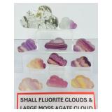 11pc Hand-Carved Crystal Cloud Set – Vibrant Fluorite & Large Moss Agate