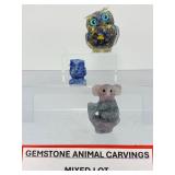 Gemstone Animal Carvings Mixed Lot – Owl & Koala Trio