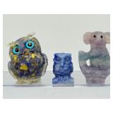 Gemstone Animal Carvings Mixed Lot – Owl & Koala Trio