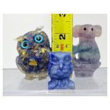 Gemstone Animal Carvings Mixed Lot – Owl & Koala Trio