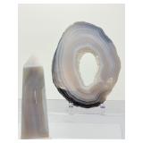 Natural Blue Lace Agate & Blue Chalcedony Display Set - Polished Slice & Crystal Tower