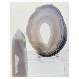 Natural Blue Lace Agate & Blue Chalcedony Display Set - Polished Slice & Crystal Tower