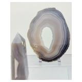 Natural Blue Lace Agate & Blue Chalcedony Display Set - Polished Slice & Crystal Tower