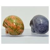 Hand-Carved Crystal Skull Duo – Natural Unakite & Rare Dumortierite