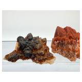 Natural Hematoid Fire Quartz Cluster Pair – Rare Ferruginous Red & Golden Amber Mineral Specimen Set