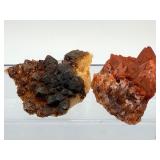 Natural Hematoid Fire Quartz Cluster Pair – Rare Ferruginous Red & Golden Amber Mineral Specimen Set