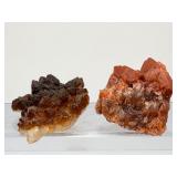 Natural Hematoid Fire Quartz Cluster Pair – Rare Ferruginous Red & Golden Amber Mineral Specimen Set