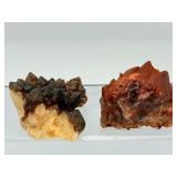 Natural Hematoid Fire Quartz Cluster Pair – Rare Ferruginous Red & Golden Amber Mineral Specimen Set