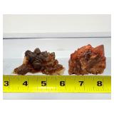 Natural Hematoid Fire Quartz Cluster Pair – Rare Ferruginous Red & Golden Amber Mineral Specimen Set